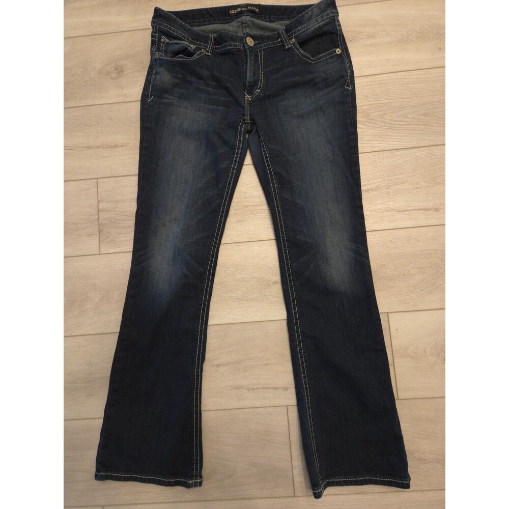 ​Vintage Y2K Express Jeans Bootcut Denim Contrast Stitch Dark Wash 12R Women's